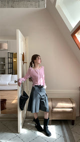 バックシースルーレース長袖Tシャツ