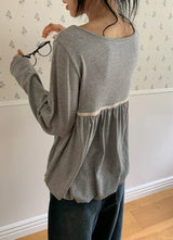 26FW★ [BAONHAUS] Aaron Lace Shirring Long Sleeve Tee