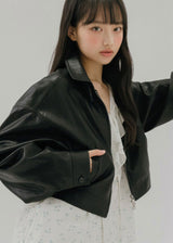 CROP LEATHER[FAUX] JACKET (BLACK)