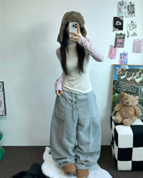 フリース 🤍🐏ラインポイントバルーンロングパンツ 🤍🩶🖤3カラー