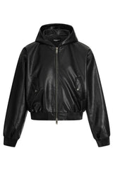 Black PU Hooded Jacket