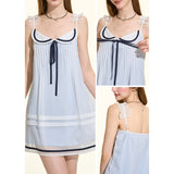 [GirlyFancyClub] Academy Navy Style Light Blue Double-Layer Sheer Chiffon Camisole Dress