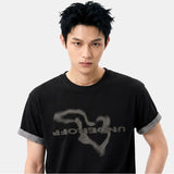 ロールスリーブクロップド半袖Tシャツ ジオグラフィ ブラック