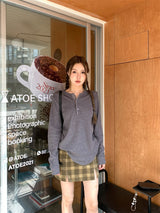 ラウンドボタンワッフルロングスリーブTシャツ