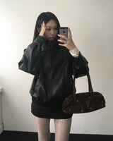 High neck leather jacket