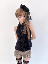 Silk Ruffled Blouse (Black)