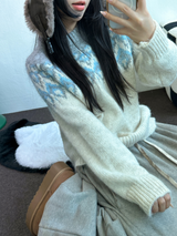 ウール🧸 アンゴラスノーフラワーロウンフニット❤🤎🩵💙4カラー