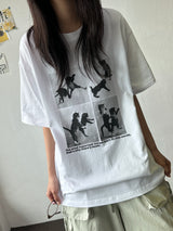 Juju Four Section Black White Oversized T-Shirt 4color