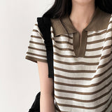 Bendy Stripe Danjara Collar Short-Sleeved Knitwear