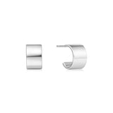silver flat small huggie rhodium plating + 925 silver earrings E062-02H