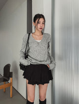 [wool 20%] ポールボタンディテールVネックニット