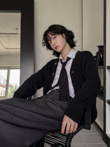 Normal Button Ribbed Knit Cardigan
