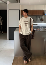 No-Mace Back Banding Two-Tuck Linen Wide Pants