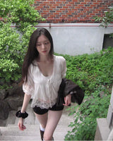 [ pure beauty 🤍 ] hees puff white & lace blouse