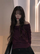 Helen Off-Shoulder Ribbon Twist Loose-Fit Knit