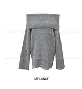 [Wool 25%] カエダメージオフショルダーニット