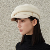 VA Stud Wool Combo Newsboy Cap / Ivory