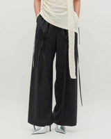 Stripe Ribbon Tied Wide Pants _ GREY