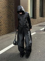 Black tech knit padding jacket