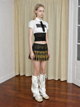 Emoha Women's Retro Low-Rise Y2K Pleated Mini Skirt – Patchwork Plaid & Faux Leather Style