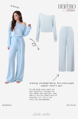 Waffle Asymmetrical Off-Shoulder Sweat Pants Set (TOP+PANTS SET)