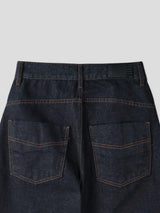 Non-faded curved raw denim pants