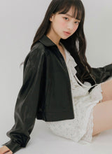 CROP LEATHER[FAUX] JACKET (BLACK)
