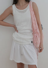 Linen Shirring Sleeveless Top_Ivory