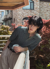 Roy openwork short sleeve collar knit