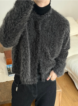 [Unisex] Hairy crop round knit cardigan(3color)