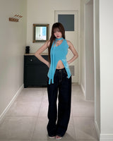 Ruby flower one shoulder sleeveless knit