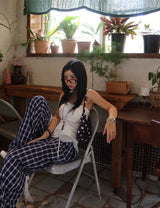 Checked around wide pants
