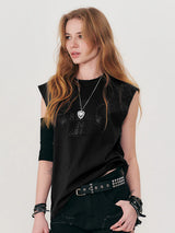 PIGMENT WASHING PRINTED SLEEVELESS - CHARCOAL   