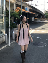 Peach Hug Ribbon Slip Pumkin Sleeveless Mini Dress