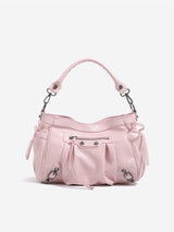 Pink Studded Biker Shoulder Bag with Multiple Pockets