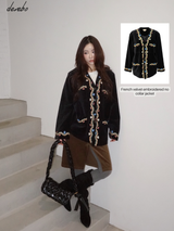French velvet embroidered no collar jacket