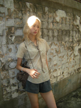 aldiyouuラインプロダクトTシャツ ベージュ