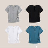スリムフィット🤍スパンデックス ヘンリーネック ピンタック Tシャツ(4 colors)