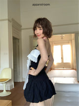 lace halter neck strap tube top skirt two-piece