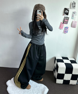 FLEECE❤TRACK BIG POCKET LONG WIDE BALLOON PANTS 🖤🩶💛4COLOR