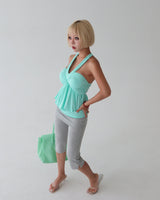 Shirred halter neck volume flare tank top