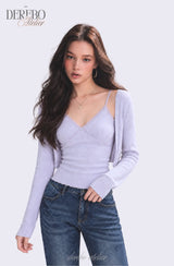Lavender Sleeve Cardigan Two-Piece Long-Sleeve Top