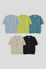 Multicolor boucle collar short-sleeve cardigan