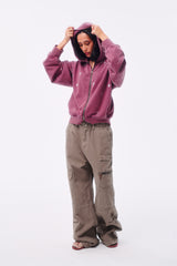 GARMENT-DYED DISTRESSED BELT LOOP POCKET CROSS PLEAT COLOR-TOOTH ZIPPER DRAWSTRING CARGO PANTS
