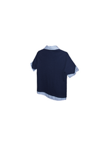 ‘LABEL Series Fake Two-Piece Double-Layer Material Splicing Silhouette Polo Shirt