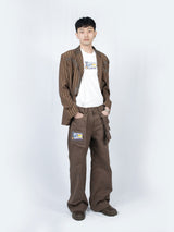 Circle Leather Patch Blazer (Brown Stripe)