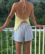 Flower Backless Bustier Blouse