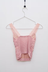 Lace-Trimmed Shirred Smocked Bra Top (Pink)