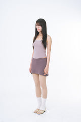 Curved  Lace Trim Mini Skirt (COCOA)