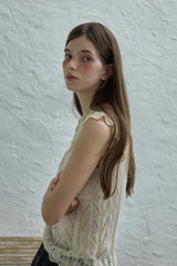 Ribbon sleeveless knit_cream